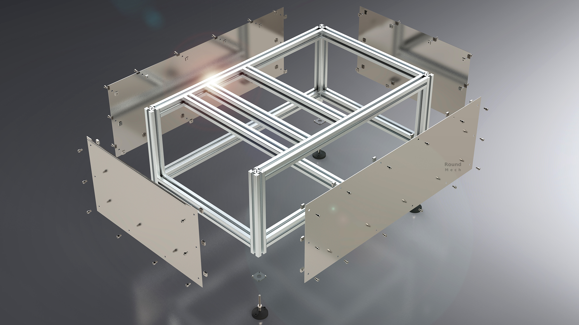 Aluminum machine frame with stainless steel covers - exploded view
