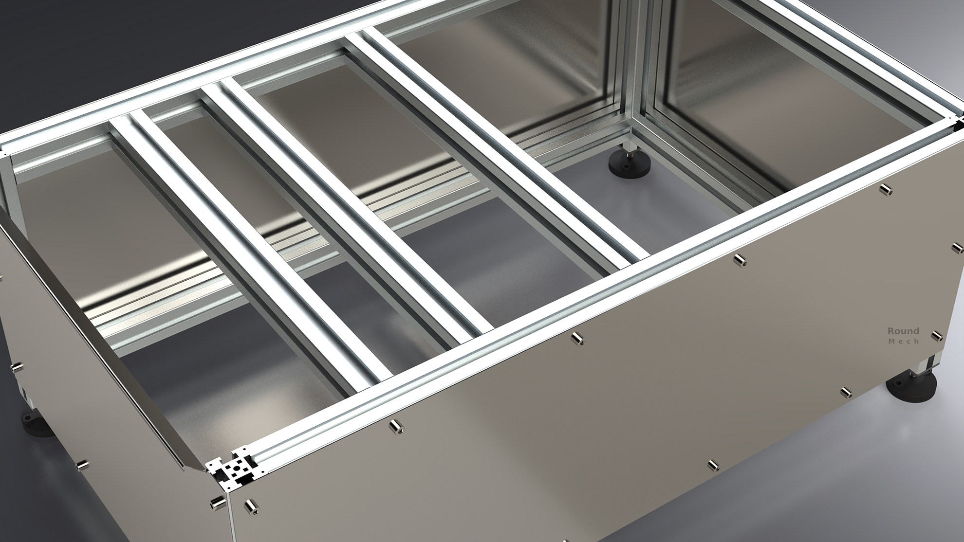 Aluminum machine frame with stainless steel covers
