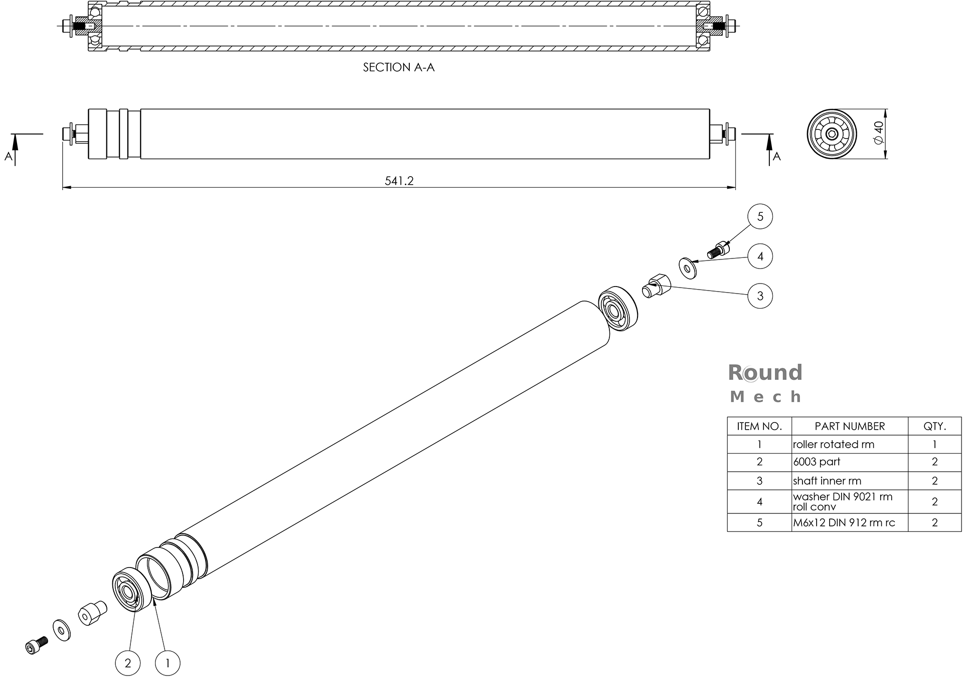 Mechanical roller assembly drawing
